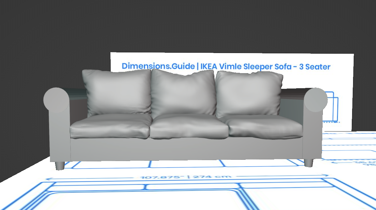 Grey 3d model of a couch with lumpy cushions